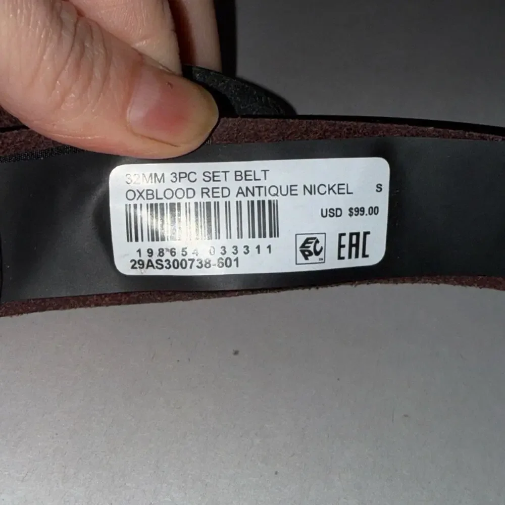 Allsaints men’s oxblood red antique nickel 3 piece belt set size small. NWT